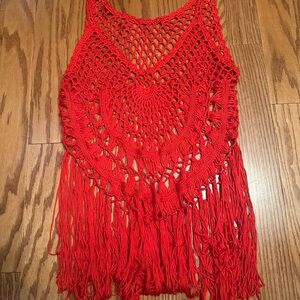Red Crochet Fringe Coverup